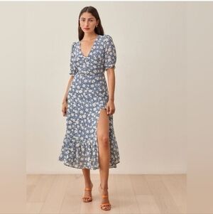 Reformation Blue Floral Nantes Midi Dress - Mari